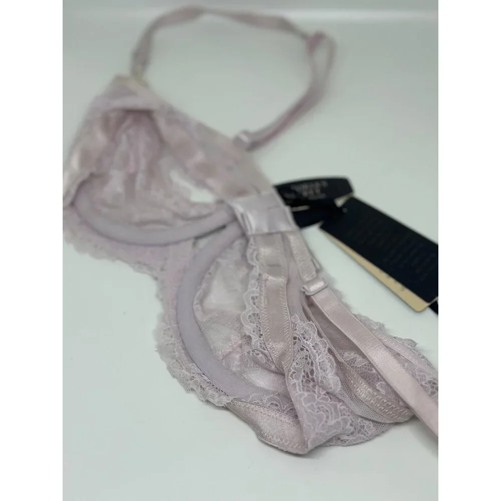 VTG Victoria's Secret Sheer Lace Bra Lavender Pearl Rhinestone‎ 32C Women